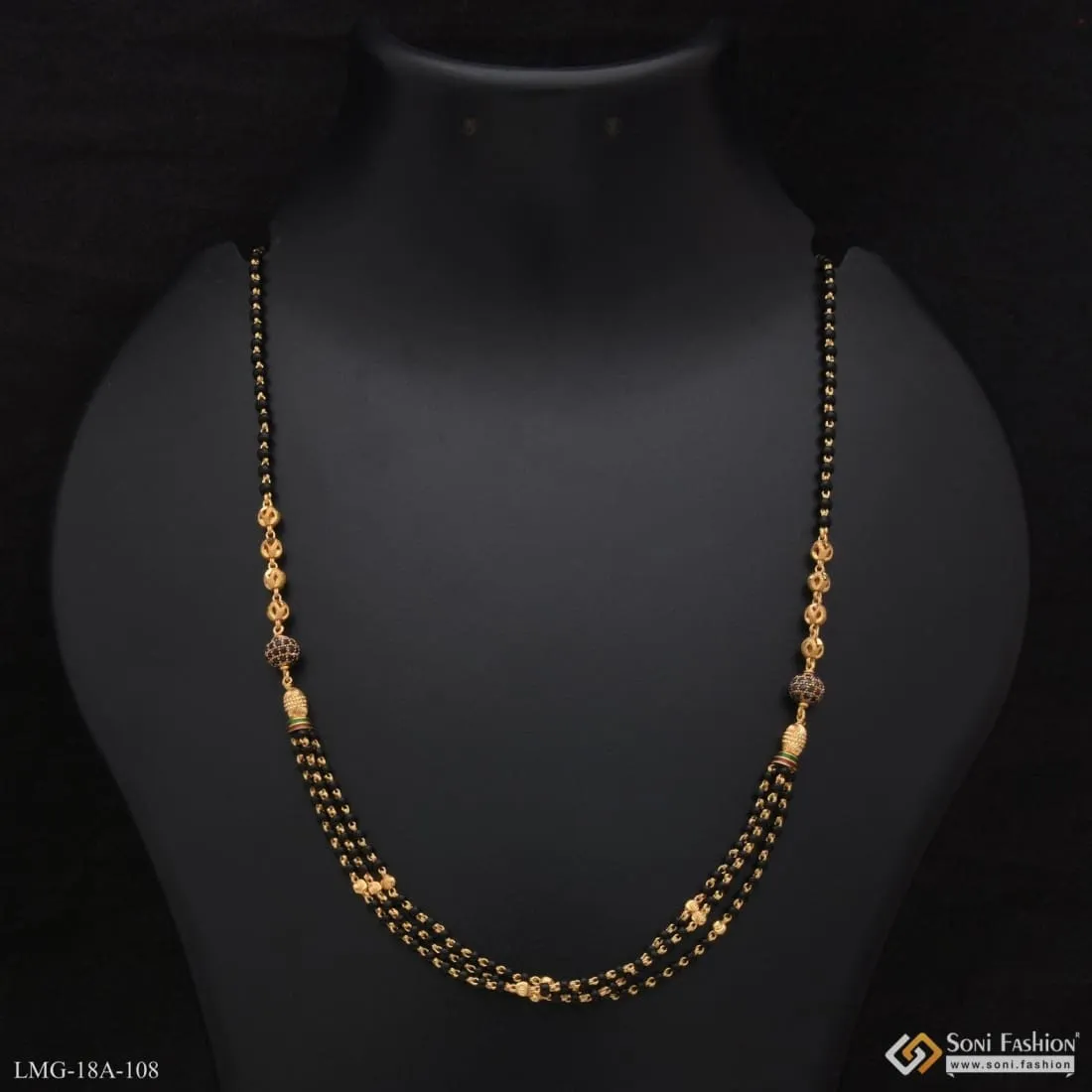 1 Gram Gold Forming Hand-finished Design 3 Line Mangalsutra For Women - Style A108