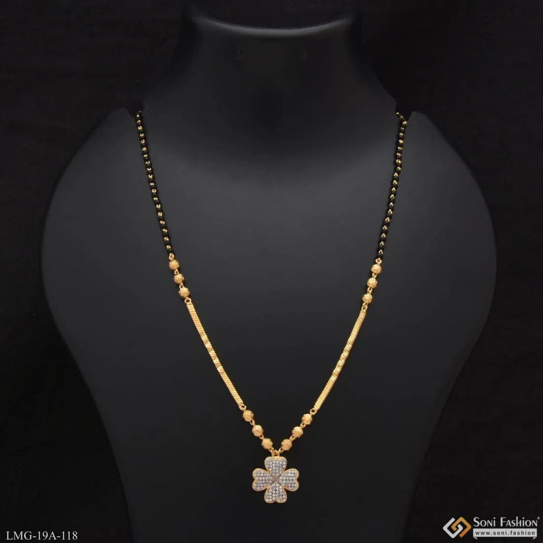 1 Gram Gold Forming Hearts with Diamond High-Class Design Mangalsutra - Style A118