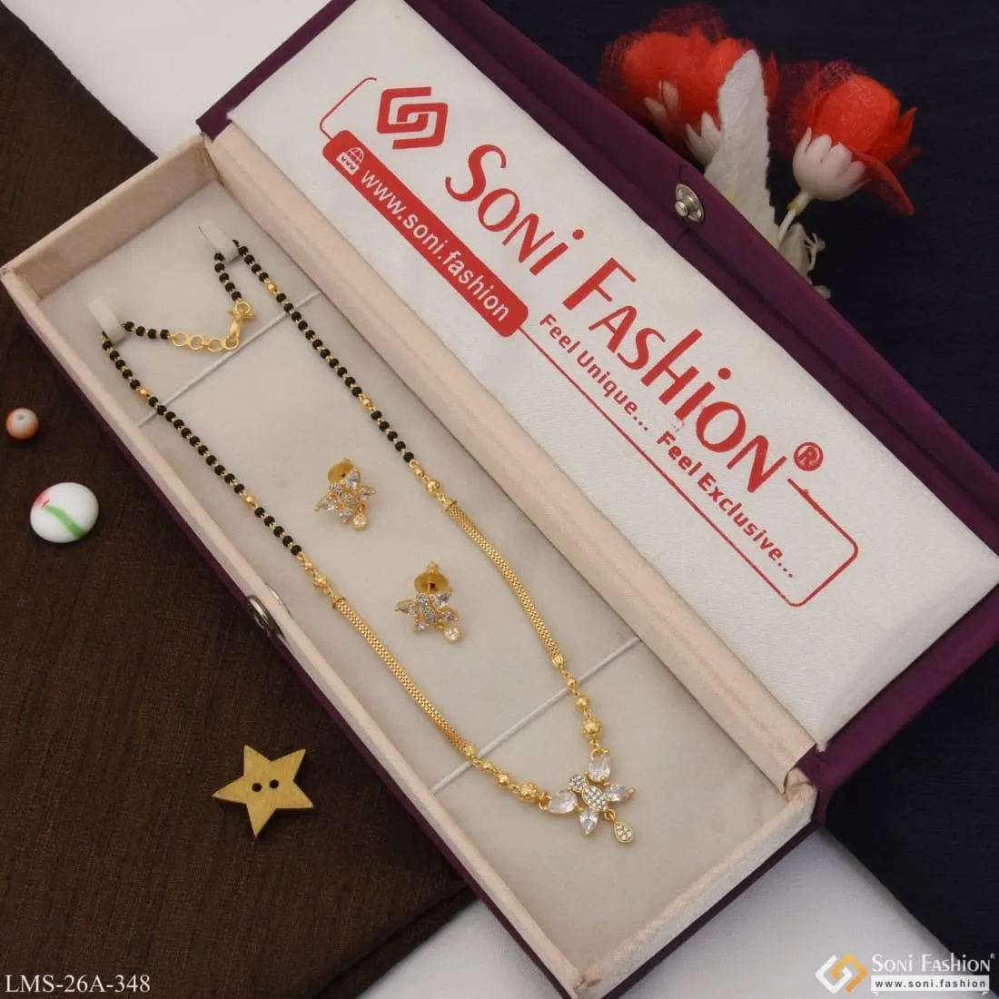 1 Gram Gold Plated Butterfly Latest Design Mangalsutra Set For Women - Style A348