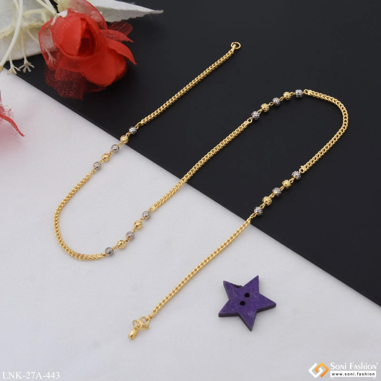 1 Gram Gold Plated Fashionable Artisanal Design Chain for Ladies - Style A443