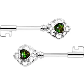 1/2 Green Faux Opal Heart Key Barbell Nipple Ring Set