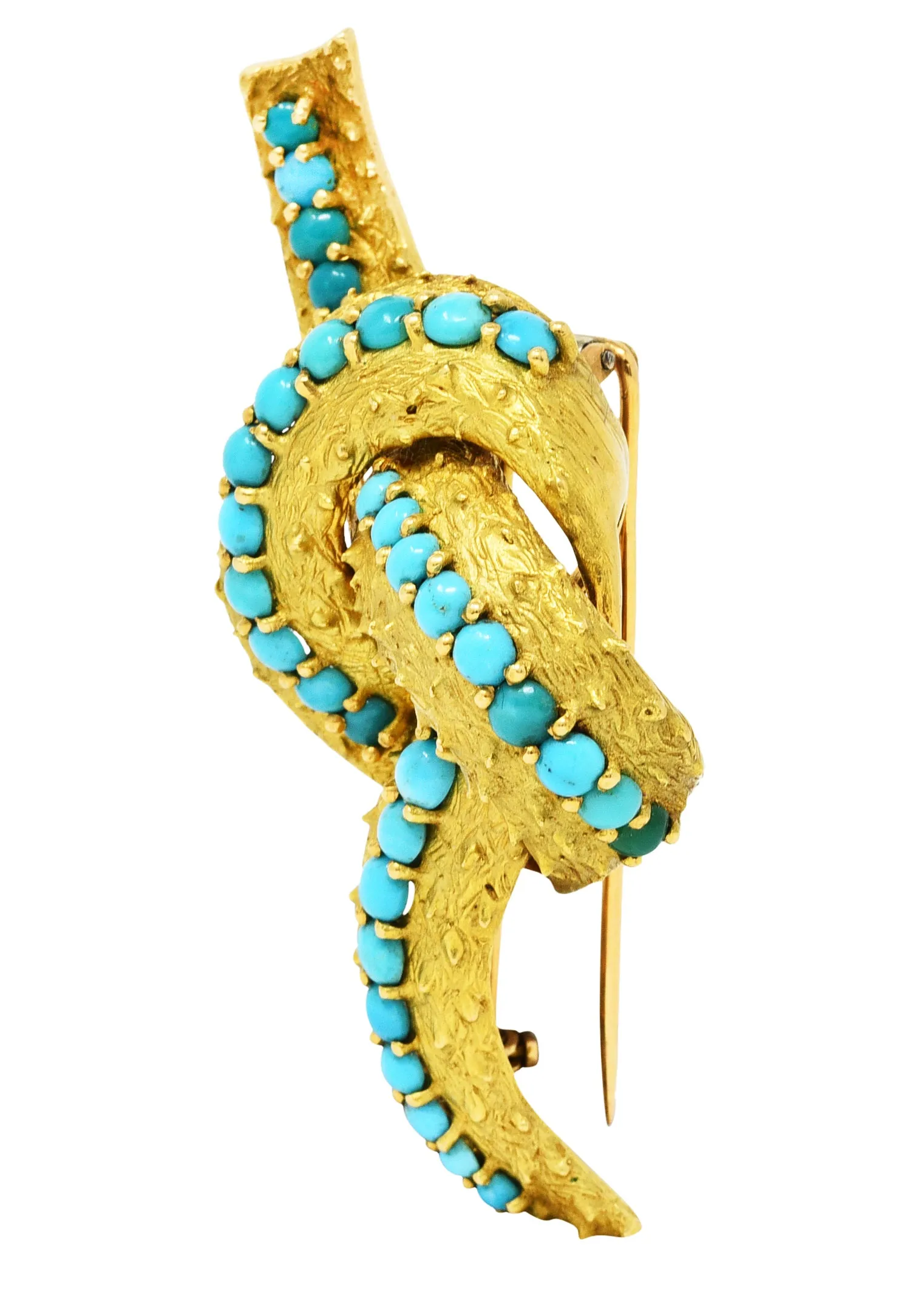 1960's French Vintage Turquoise 18 Karat Gold Knot Brooch