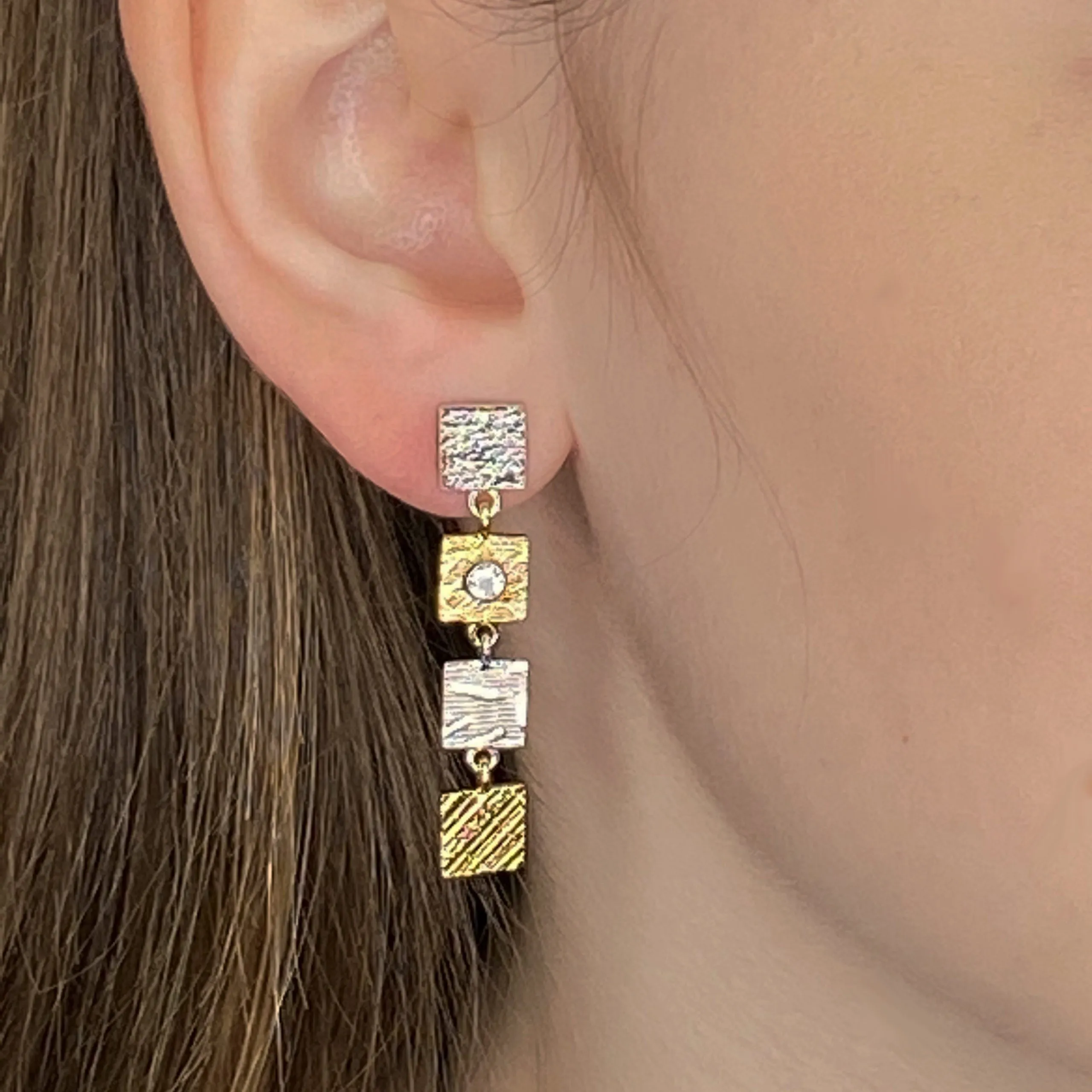 4 Tab Textured Earrings with White Sapphire