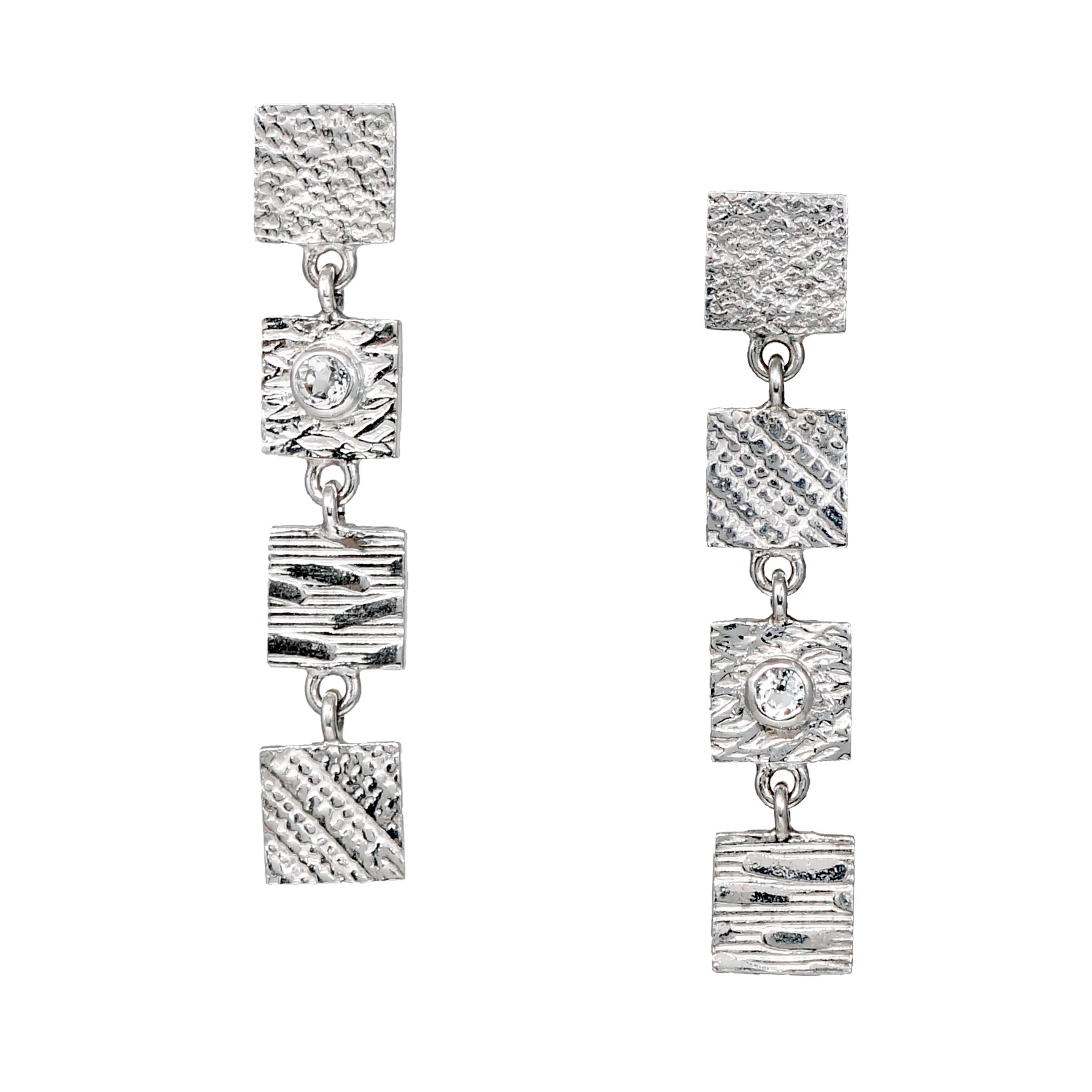 4 Tab Textured Earrings with White Sapphire