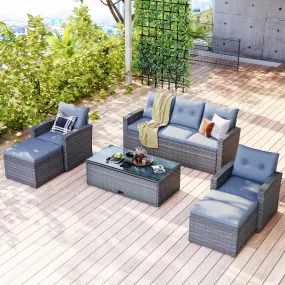 6-Piece Outdoor Wicker Sectional Set with Coffee Table & Cushions (Dark Grey)