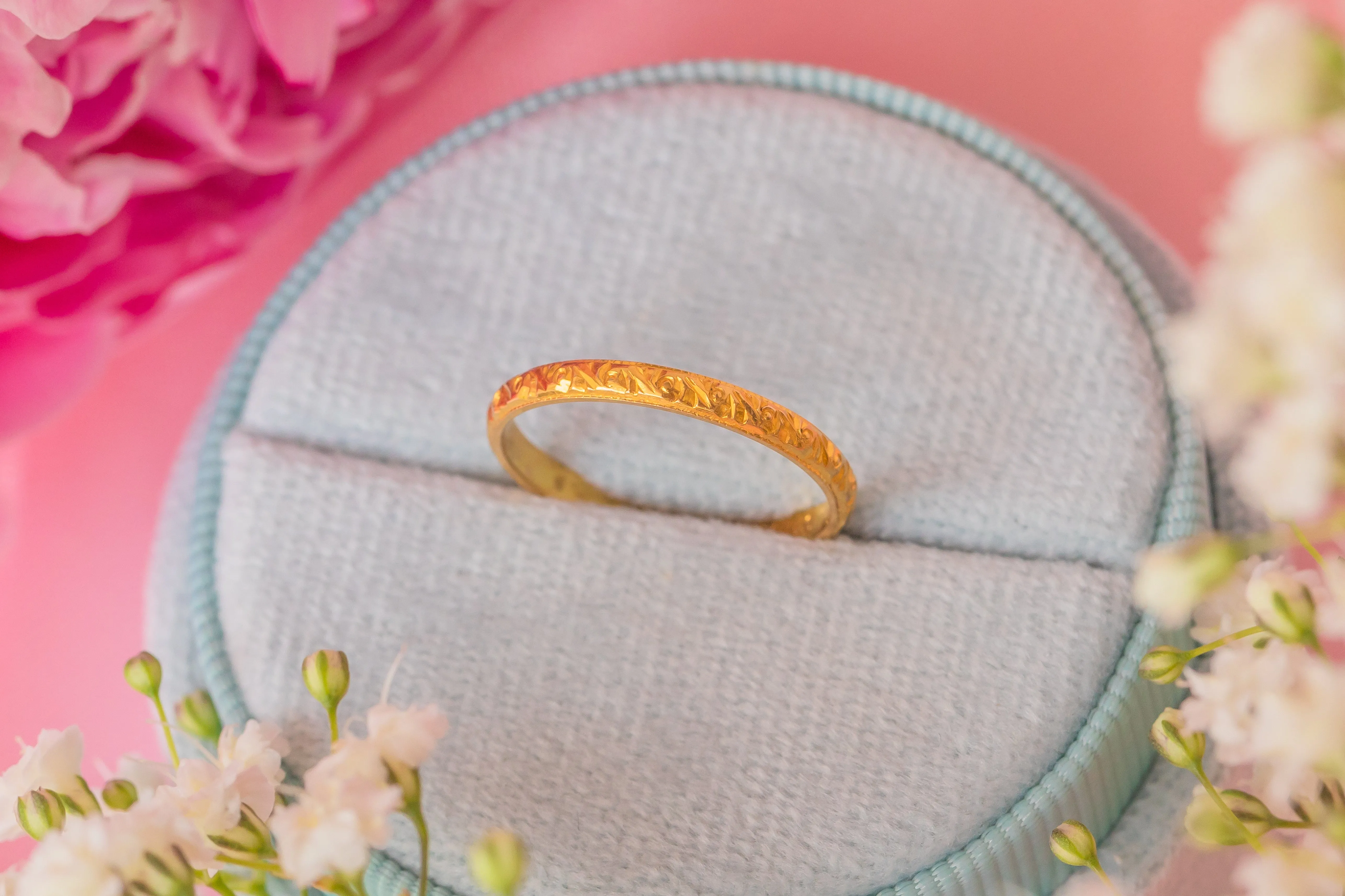 9ct Gold Orange Blossom Wedding Band, 2mm