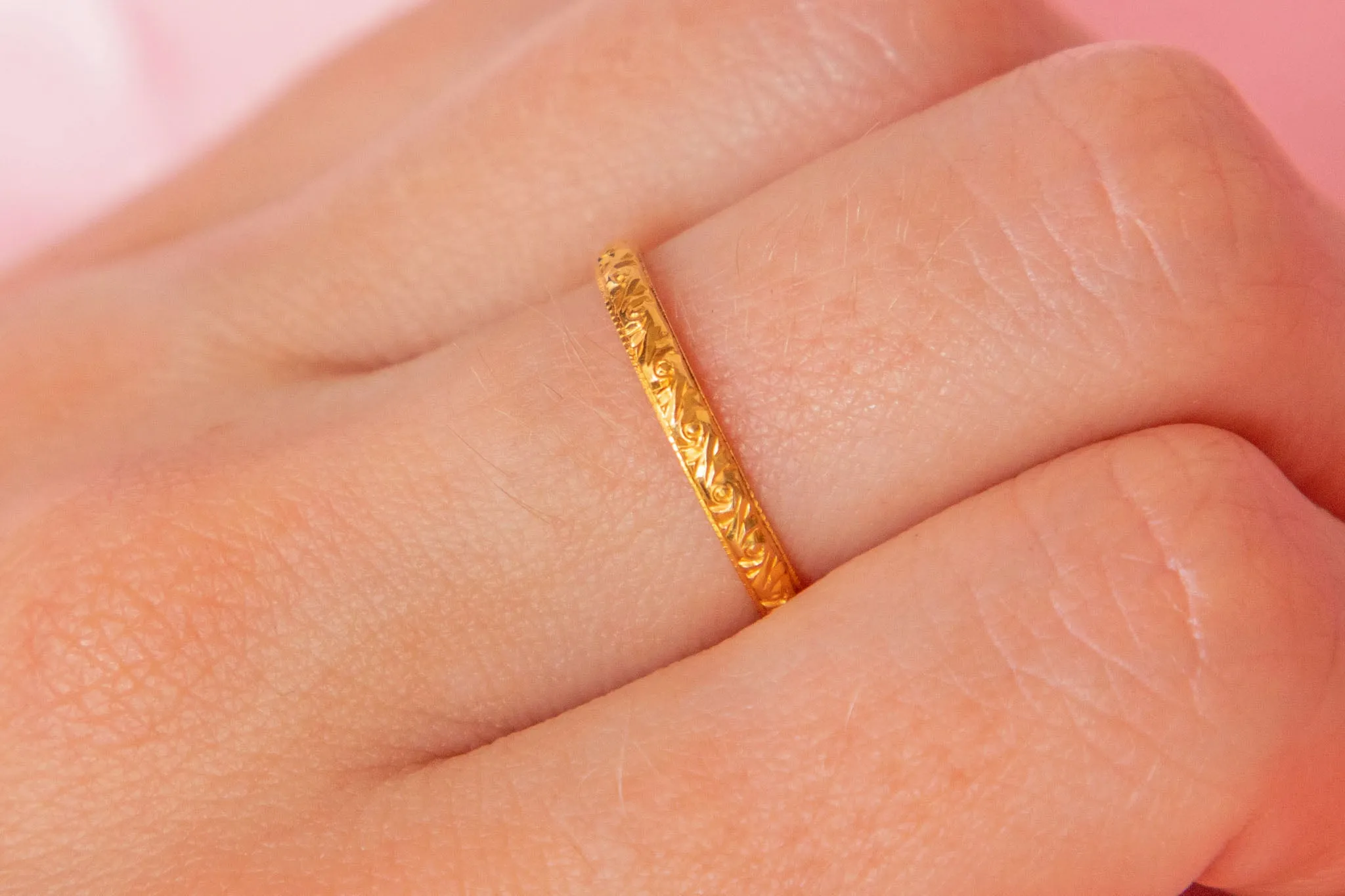 9ct Gold Orange Blossom Wedding Band, 2mm