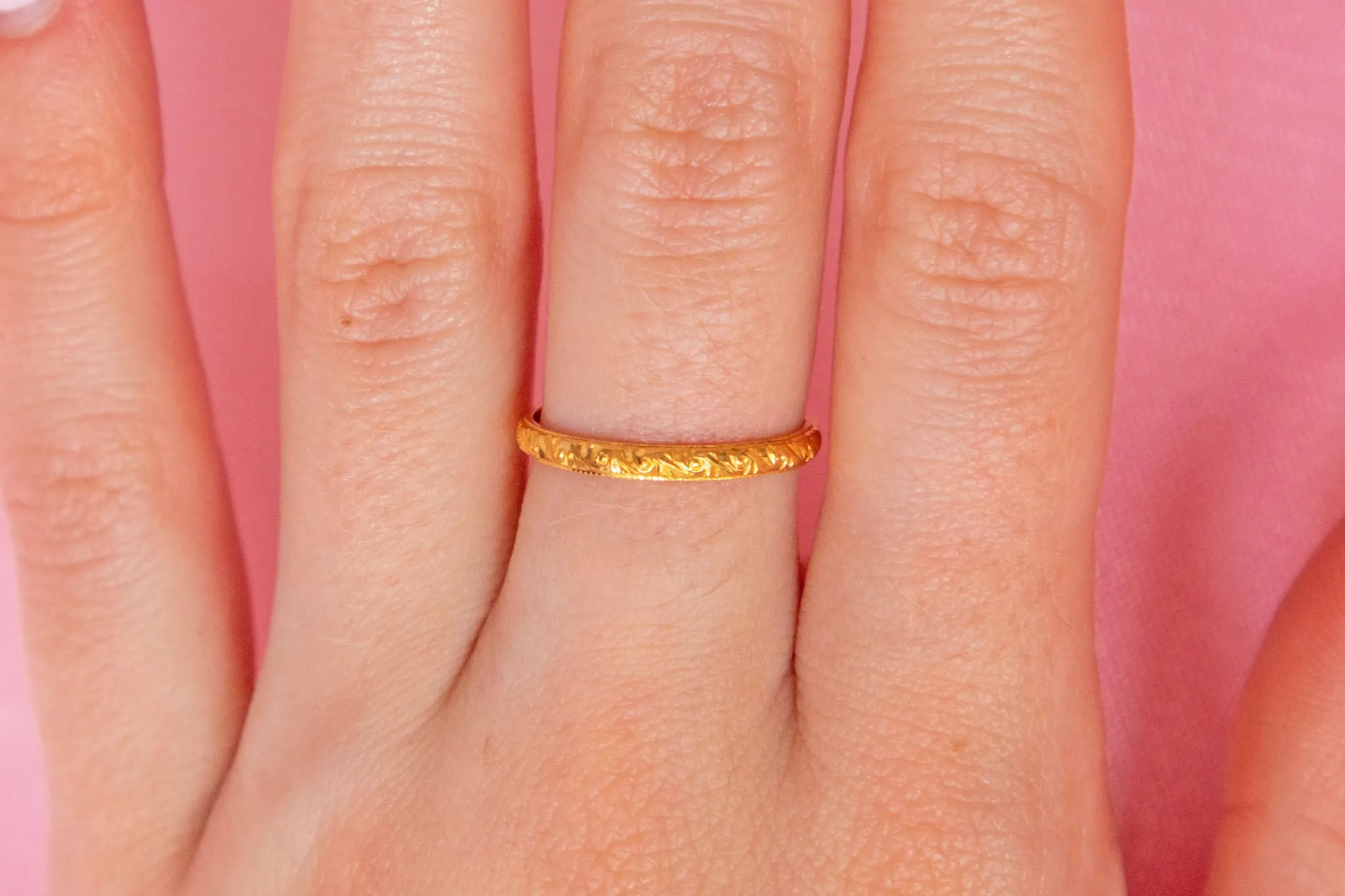 9ct Gold Orange Blossom Wedding Band, 2mm