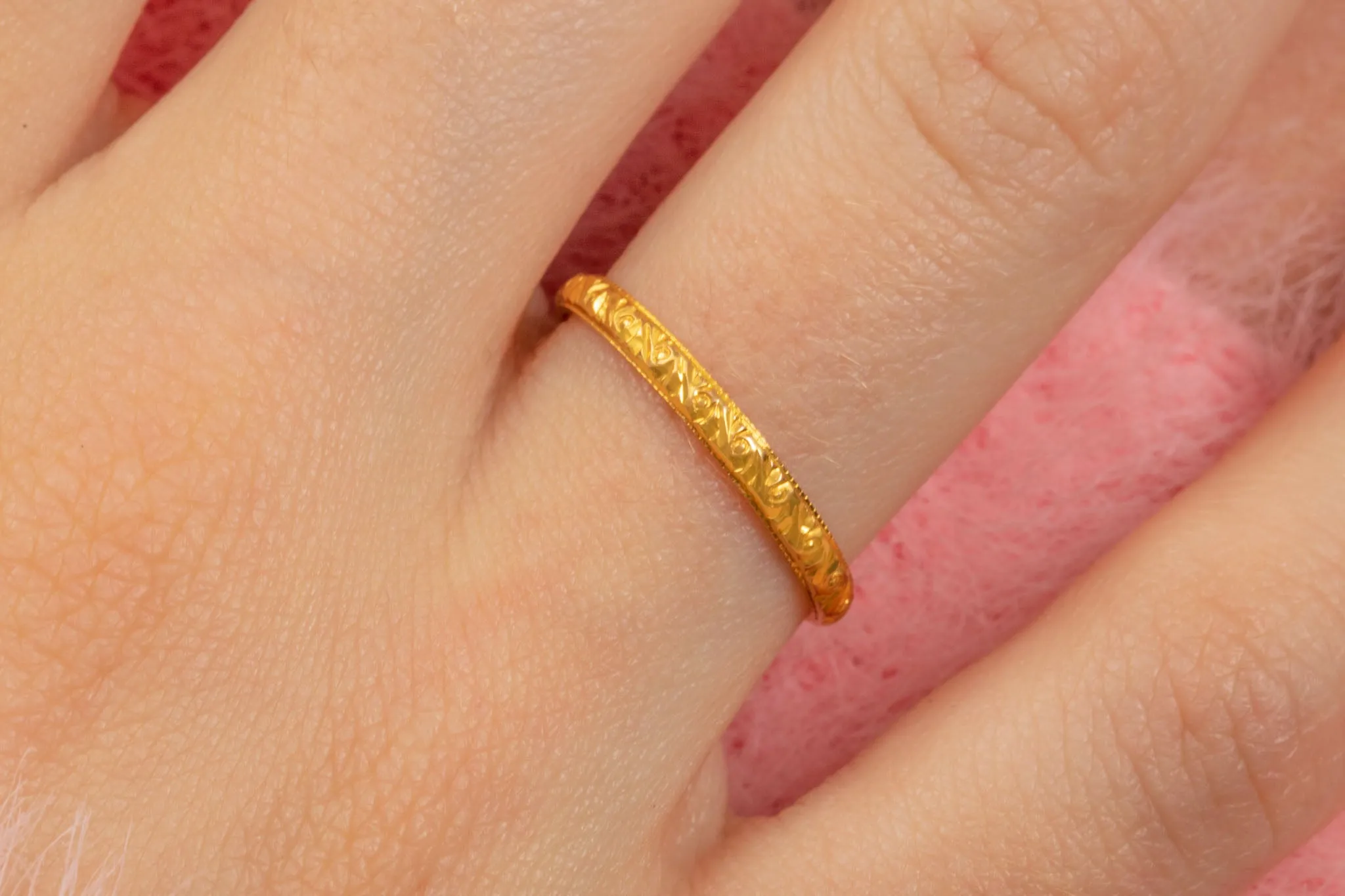 9ct Gold Orange Blossom Wedding Band, 2mm