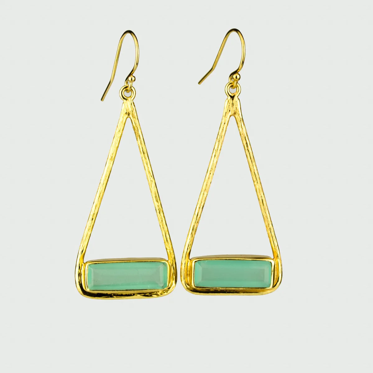 Adira Series: Aqua Chalcedony Triangle Bar Dangle Earrings