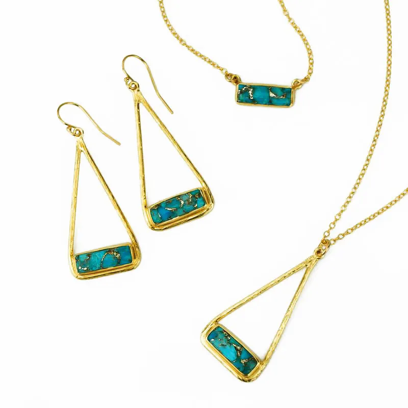 Adira Series: Copper Turquoise Bar in Triangle Pendant Necklace