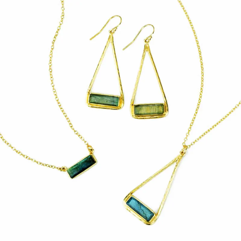 Adira Series: Labradorite Triangle Bar Dangle Earrings