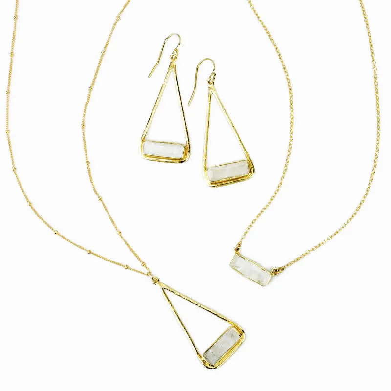 Adira Series: Moonstone Bar in Triangle Pendant Necklace