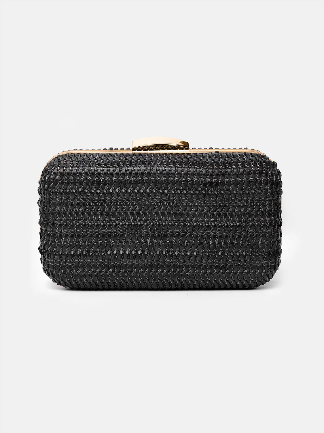 ALEXANDRA TEXTURED BOXY CLUTCH BAG IN BLACK