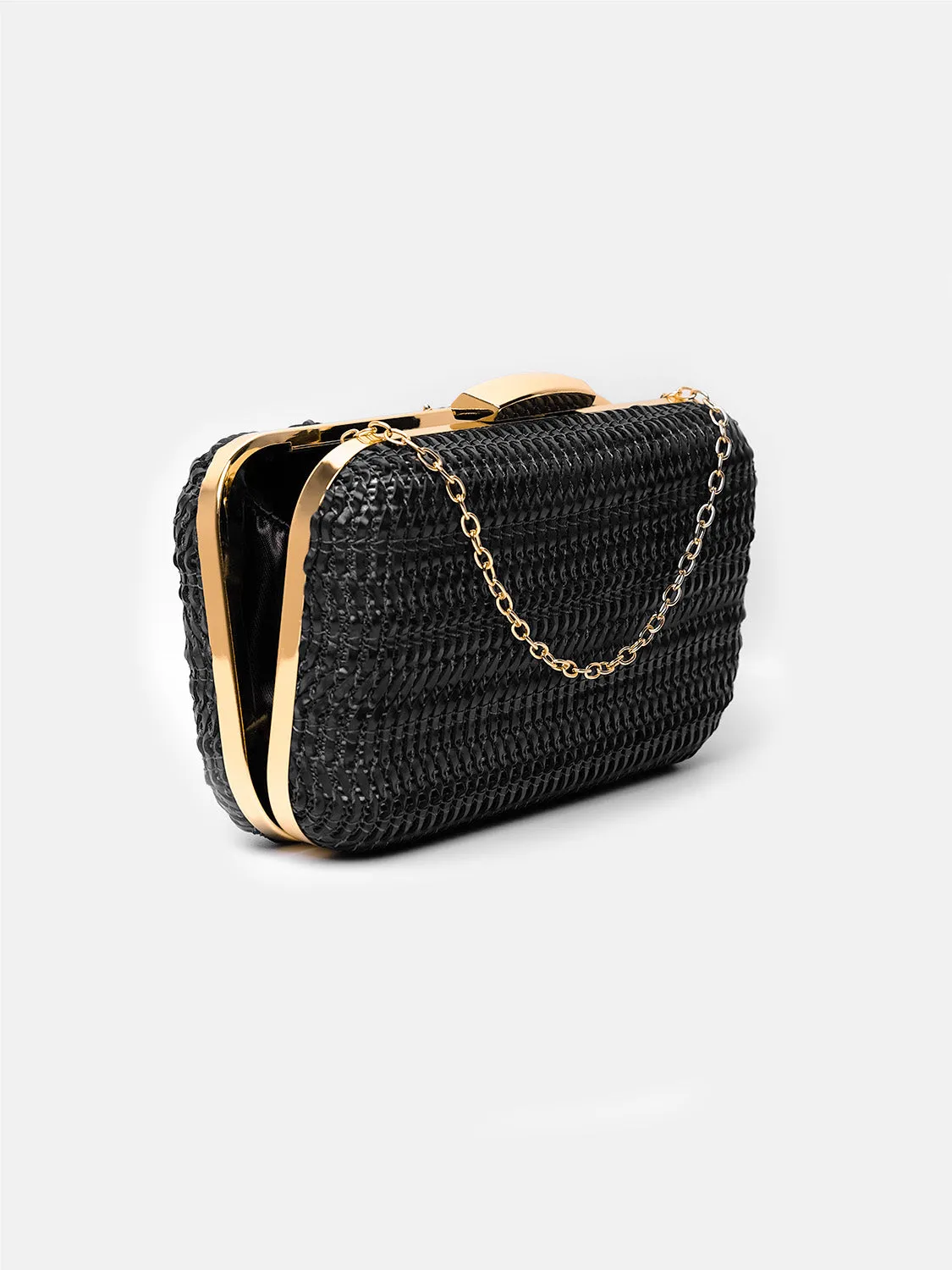 ALEXANDRA TEXTURED BOXY CLUTCH BAG IN BLACK