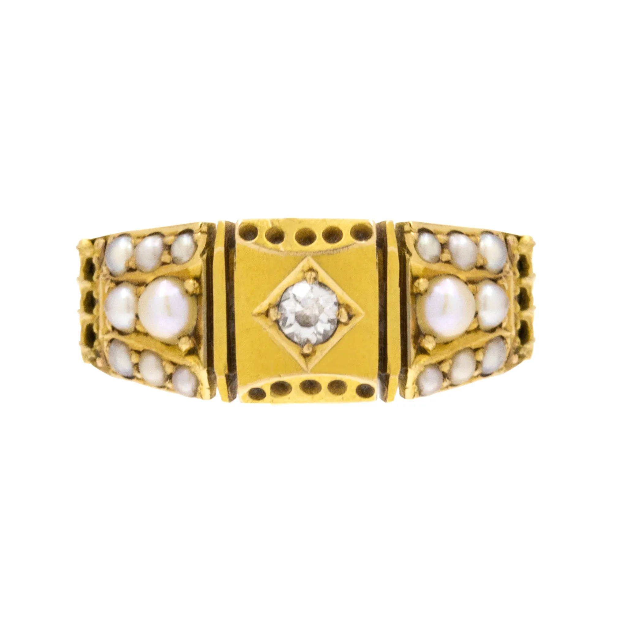 Antique 18ct Gold Pearl Diamond Ring, c.1886