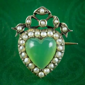 Antique Edwardian Chalcedony Pearl Heart Brooch