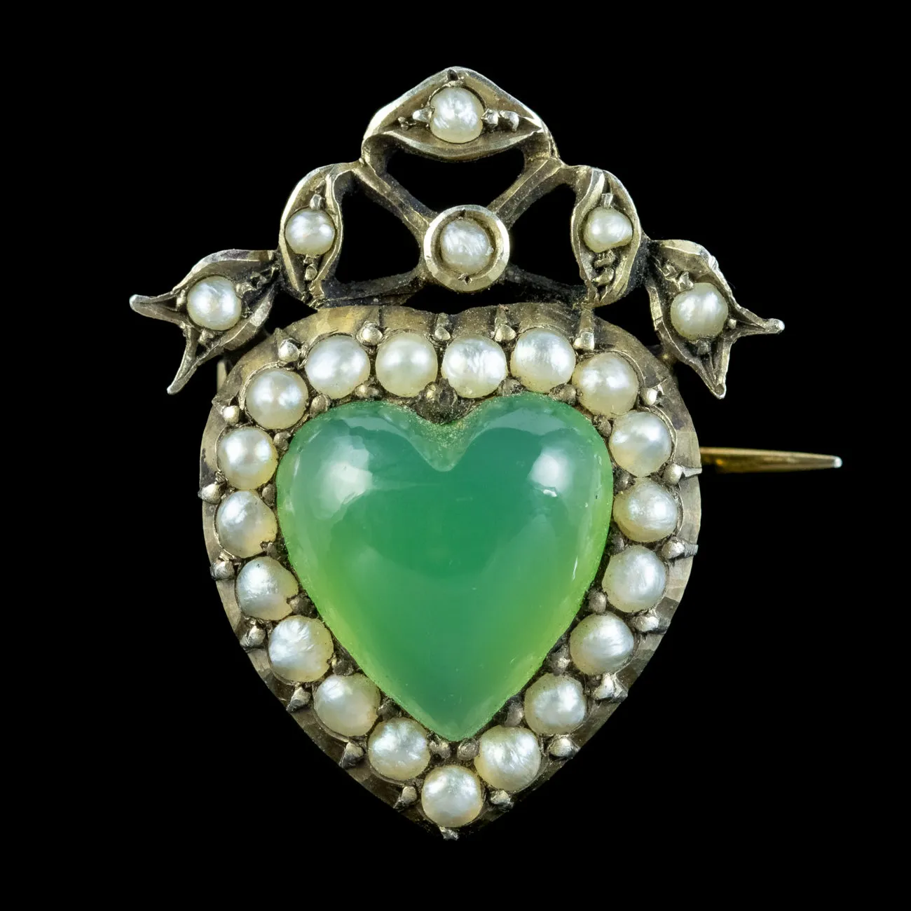 Antique Edwardian Chalcedony Pearl Heart Brooch