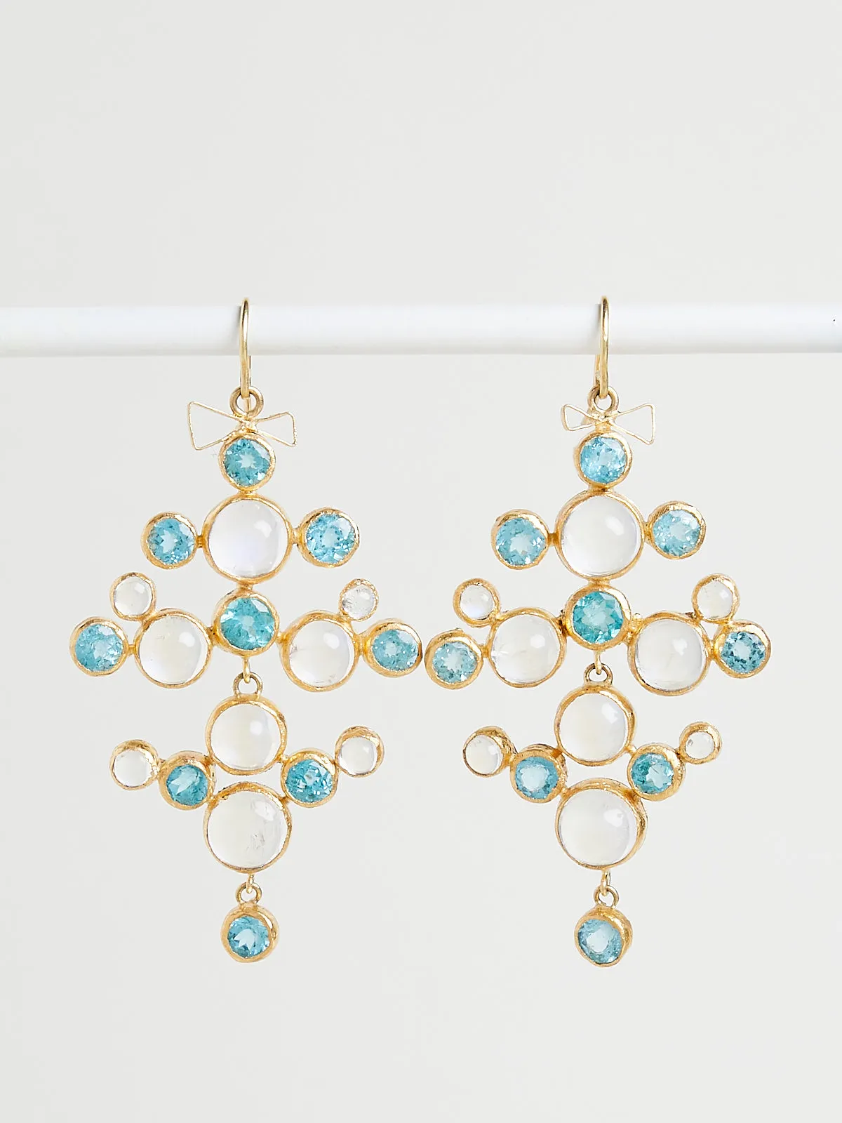 Apatite and Moonstone Chandelier Earrings in 18k Yellow Gold