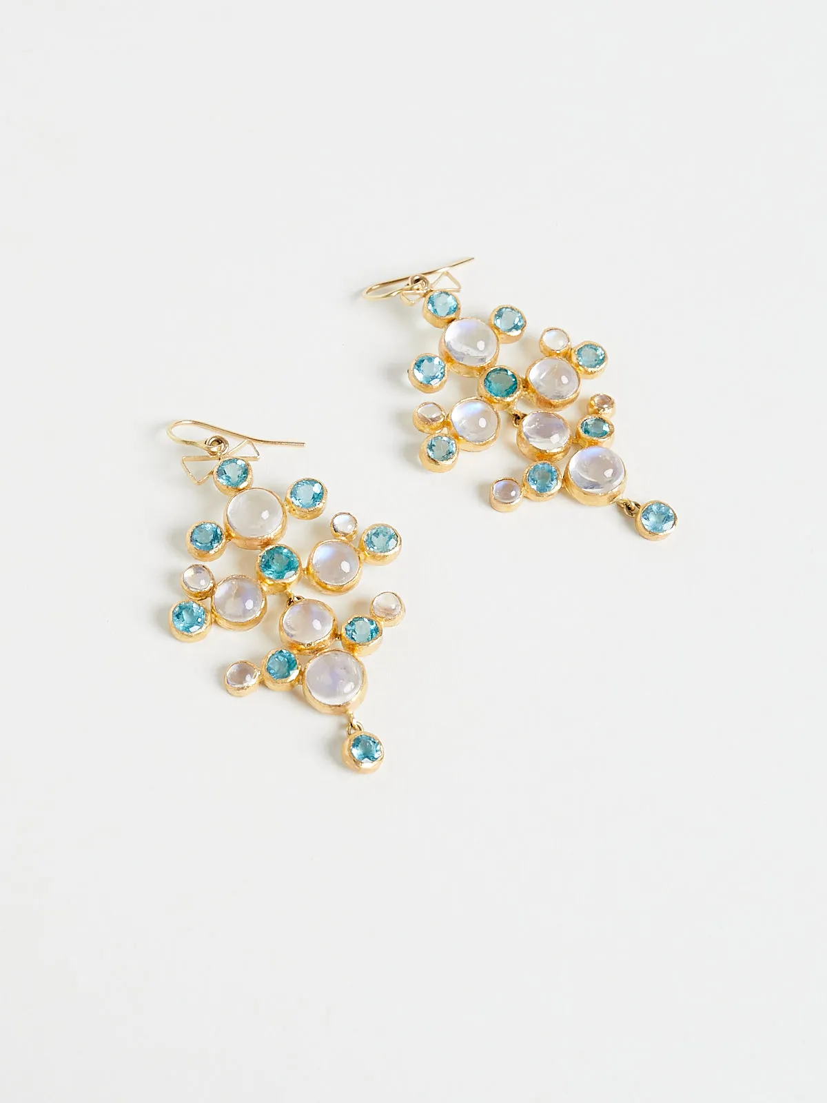 Apatite and Moonstone Chandelier Earrings in 18k Yellow Gold