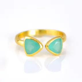 Aqua Chalcedony Adjustable Bow Tie Triangle Ring