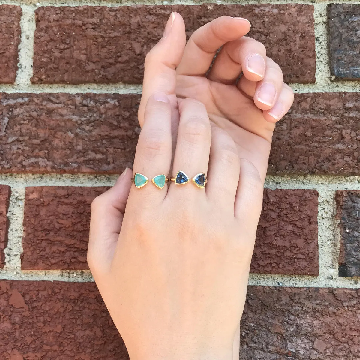 Aqua Chalcedony Adjustable Bow Tie Triangle Ring