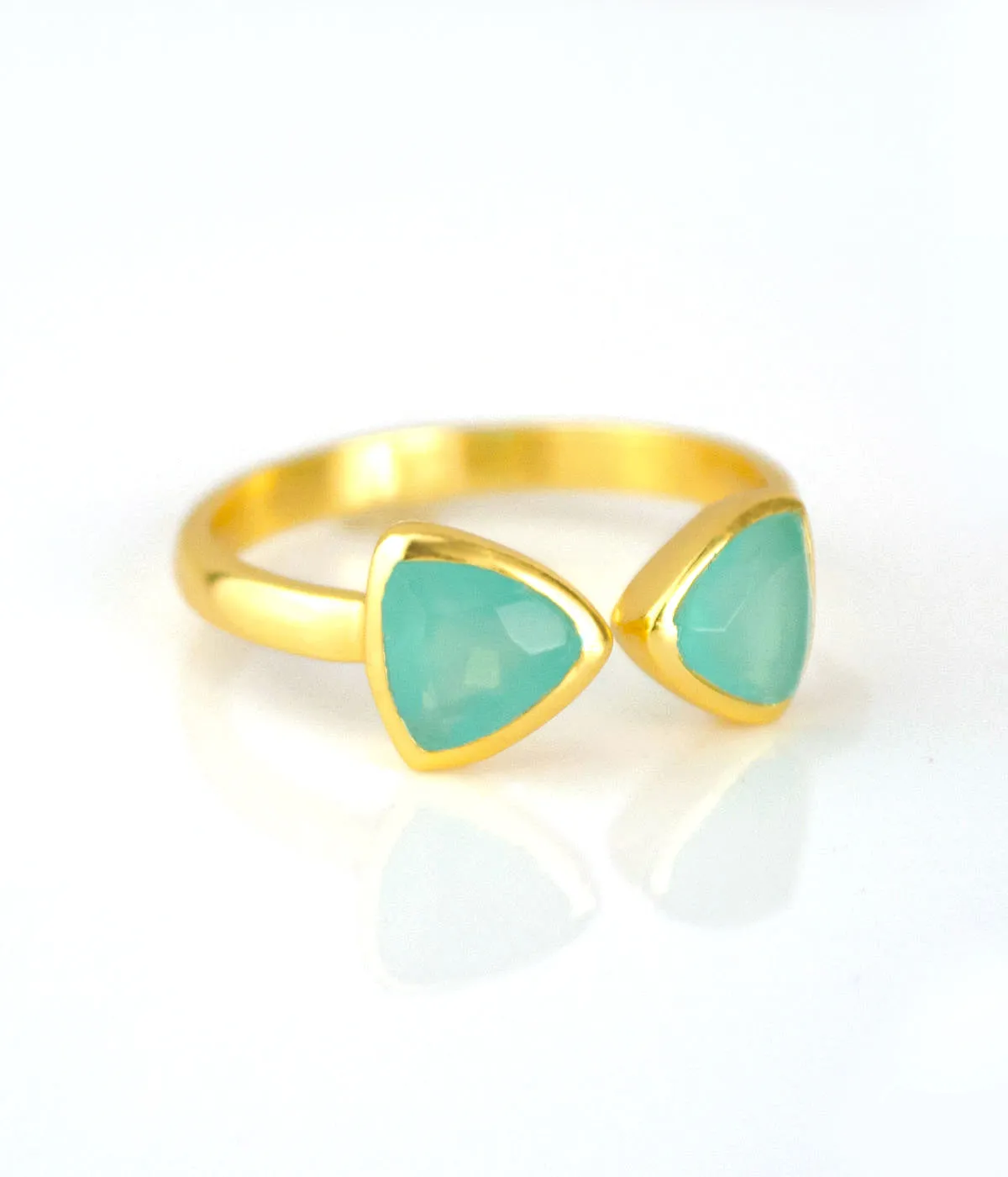 Aqua Chalcedony Adjustable Bow Tie Triangle Ring