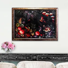 Authentic Zhostovo Floral Birds Framed Art Hand-Painted by T. Sholokhova