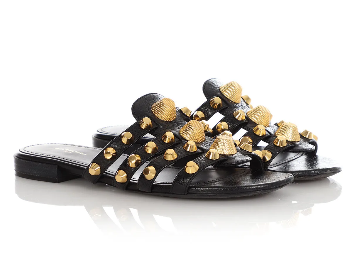 Balenciaga Black Giant Gold Gladiator Flat Sandal Slides