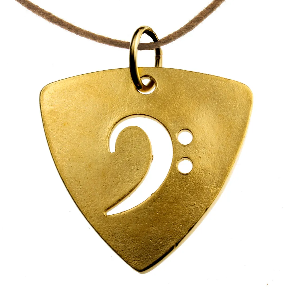 Bass Pick Gold-Dipped Pendant Necklace on Adjustable Natural Fiber Cord