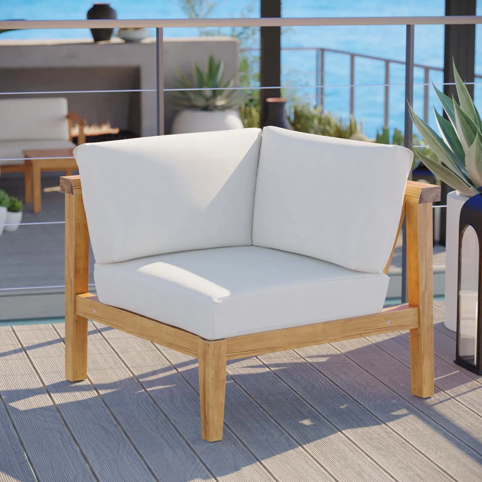 Bayport Outdoor Patio Teak Wood Corner Chair by Modway