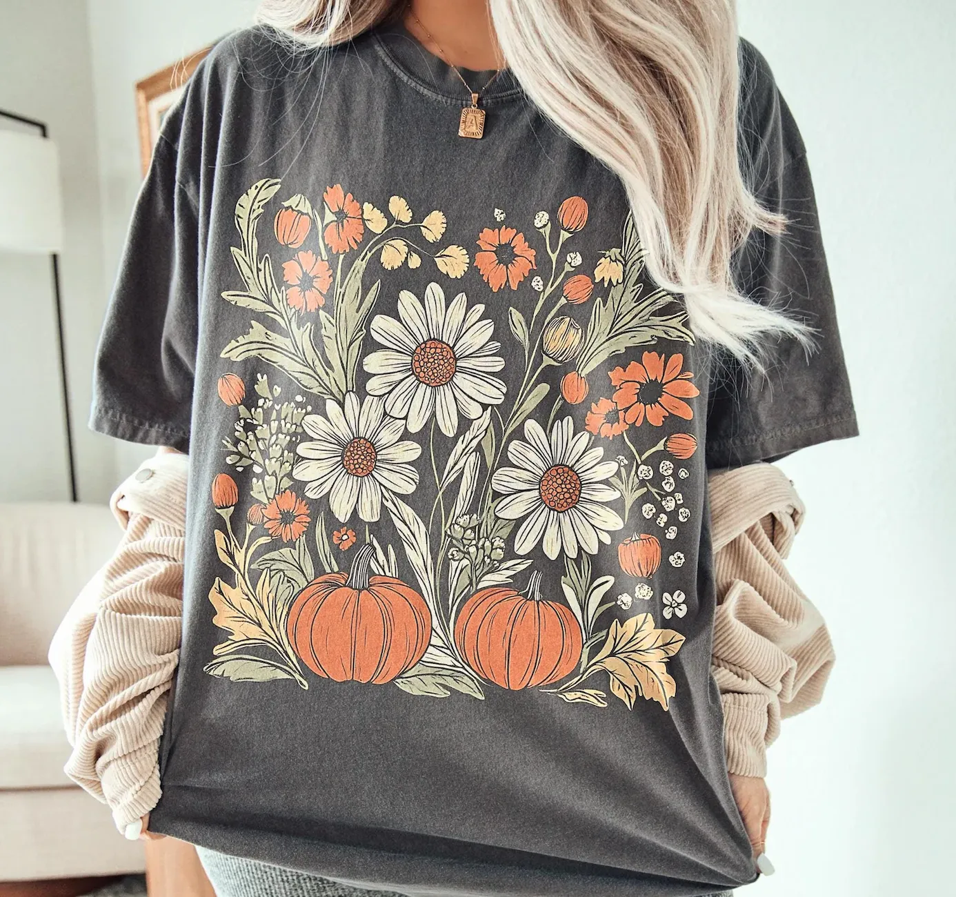 Bella or Comfort Colors Pumpkin Fall Florals -  Halloween Pumpkins Shirt / Fall Tees