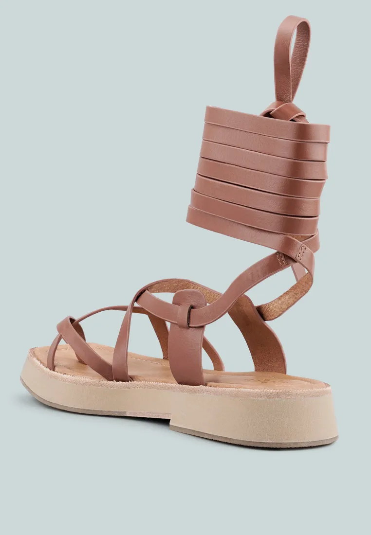 BLEDEL Tan Lace Up Square Toe Gladiator Sandals