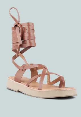 BLEDEL Tan Lace Up Square Toe Gladiator Sandals