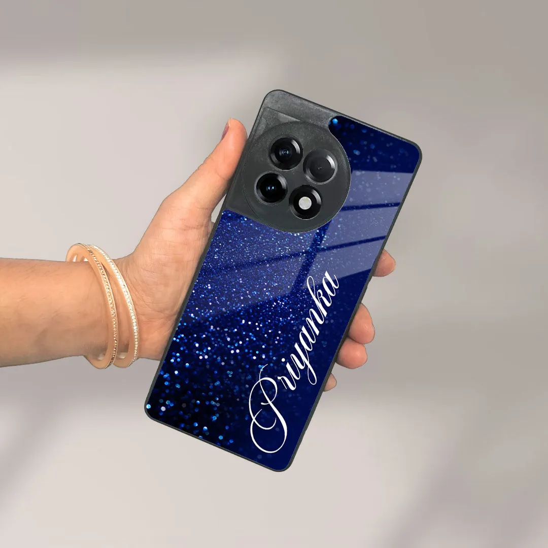 Blue Glitter Customize Glass Case Cover For Oneplus