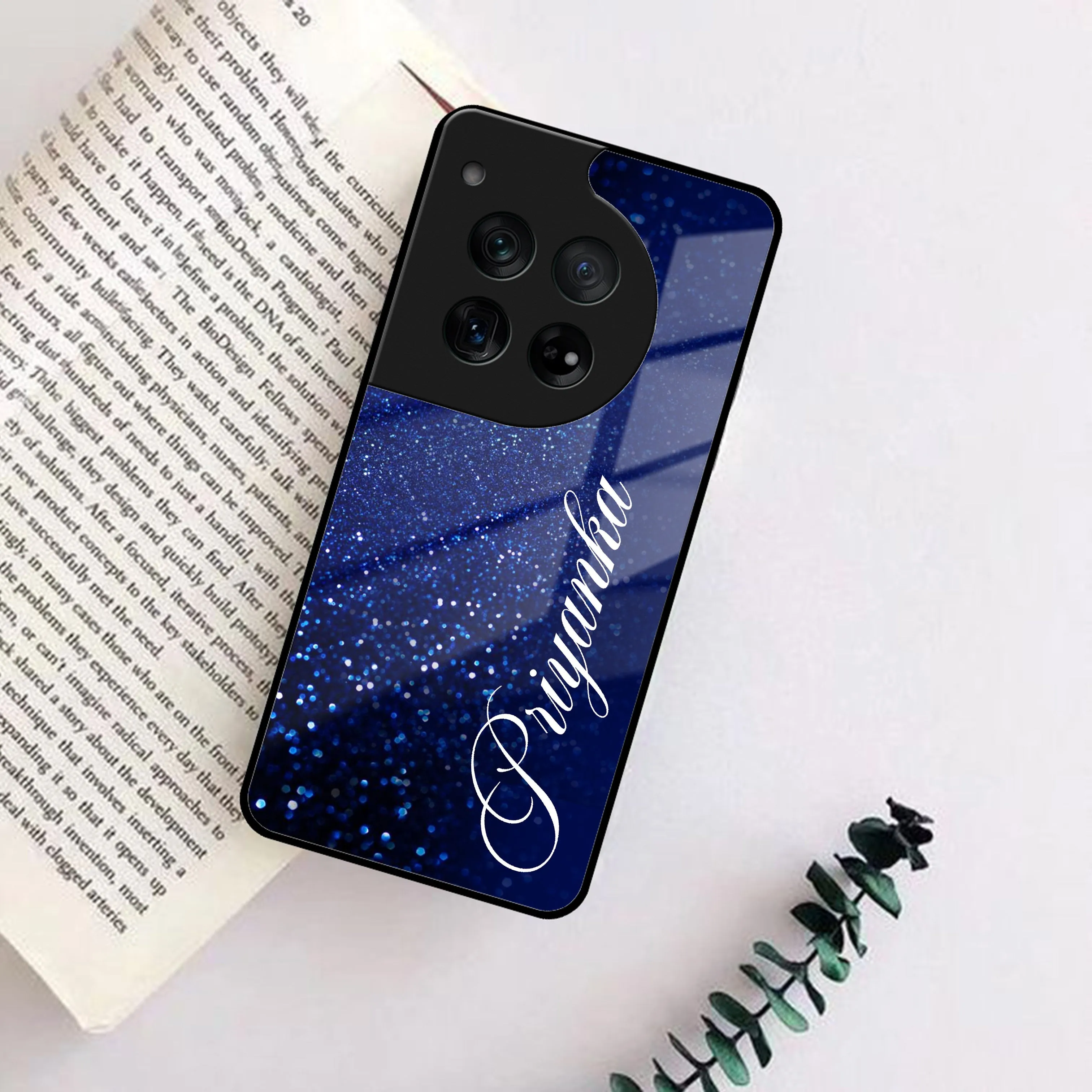 Blue Glitter Customize Glass Case Cover For Oneplus