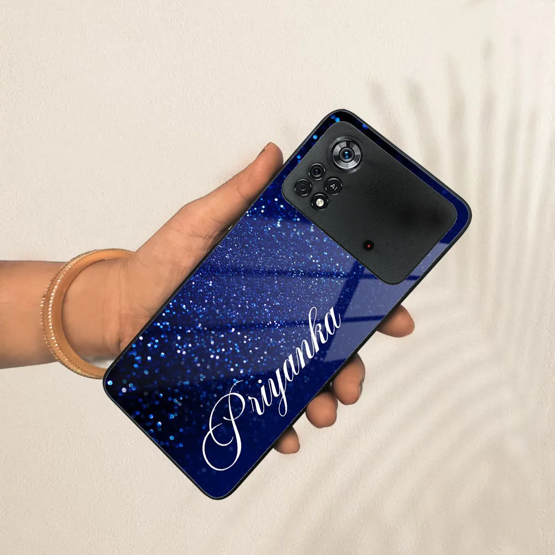 Blue Glitter Customize Glass Case Cover For Poco