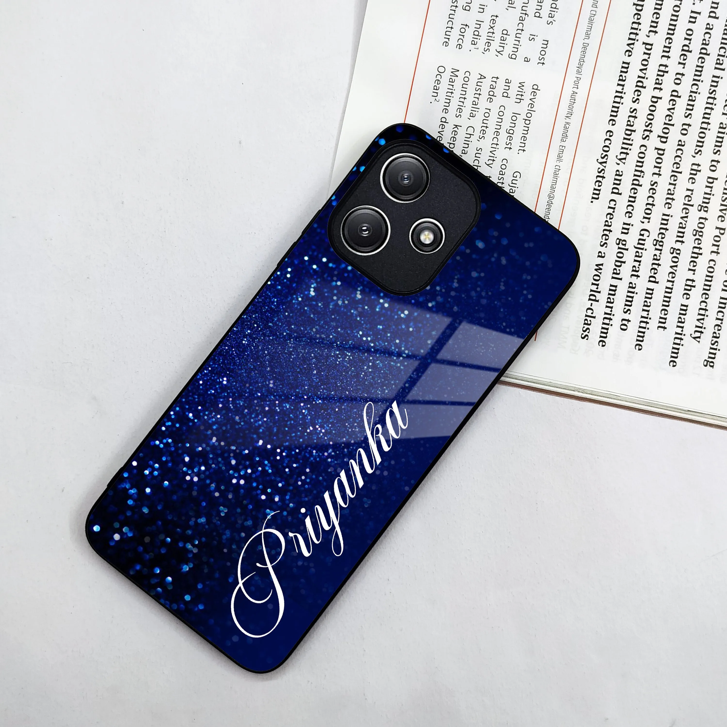 Blue Glitter Customize Glass Case Cover For Poco