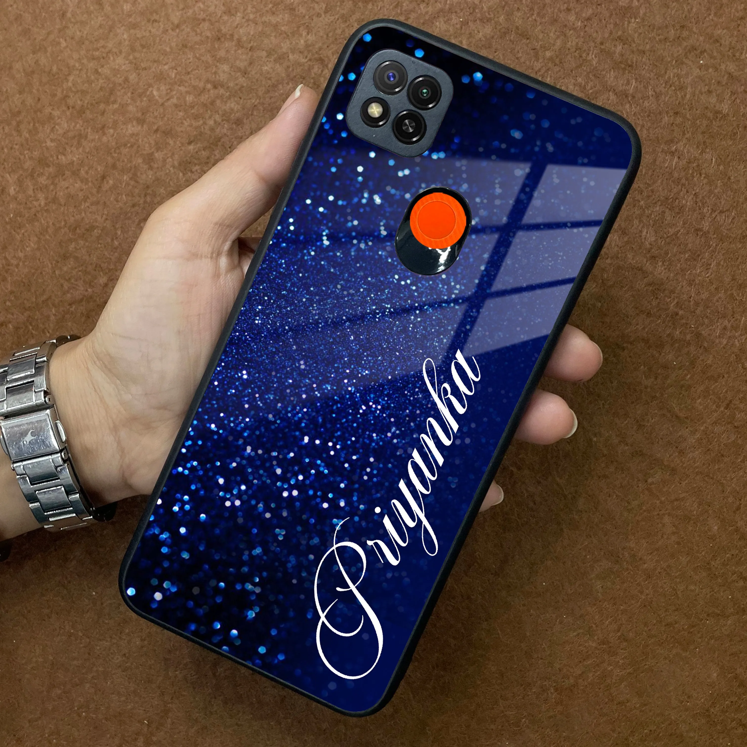 Blue Glitter Customize Glass Case Cover For Poco