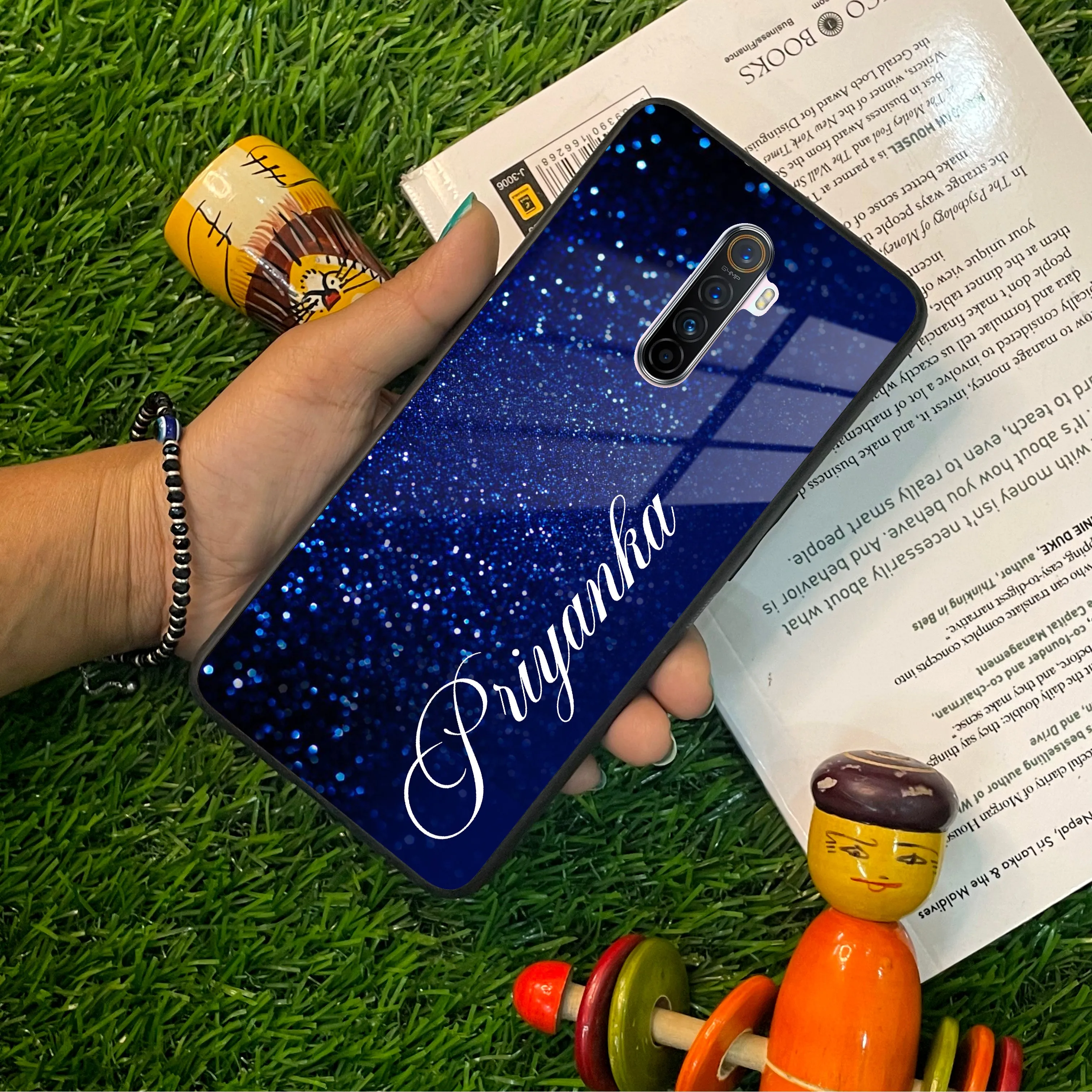 Blue Glitter Customize Glass Case Cover For Realme/Narzo