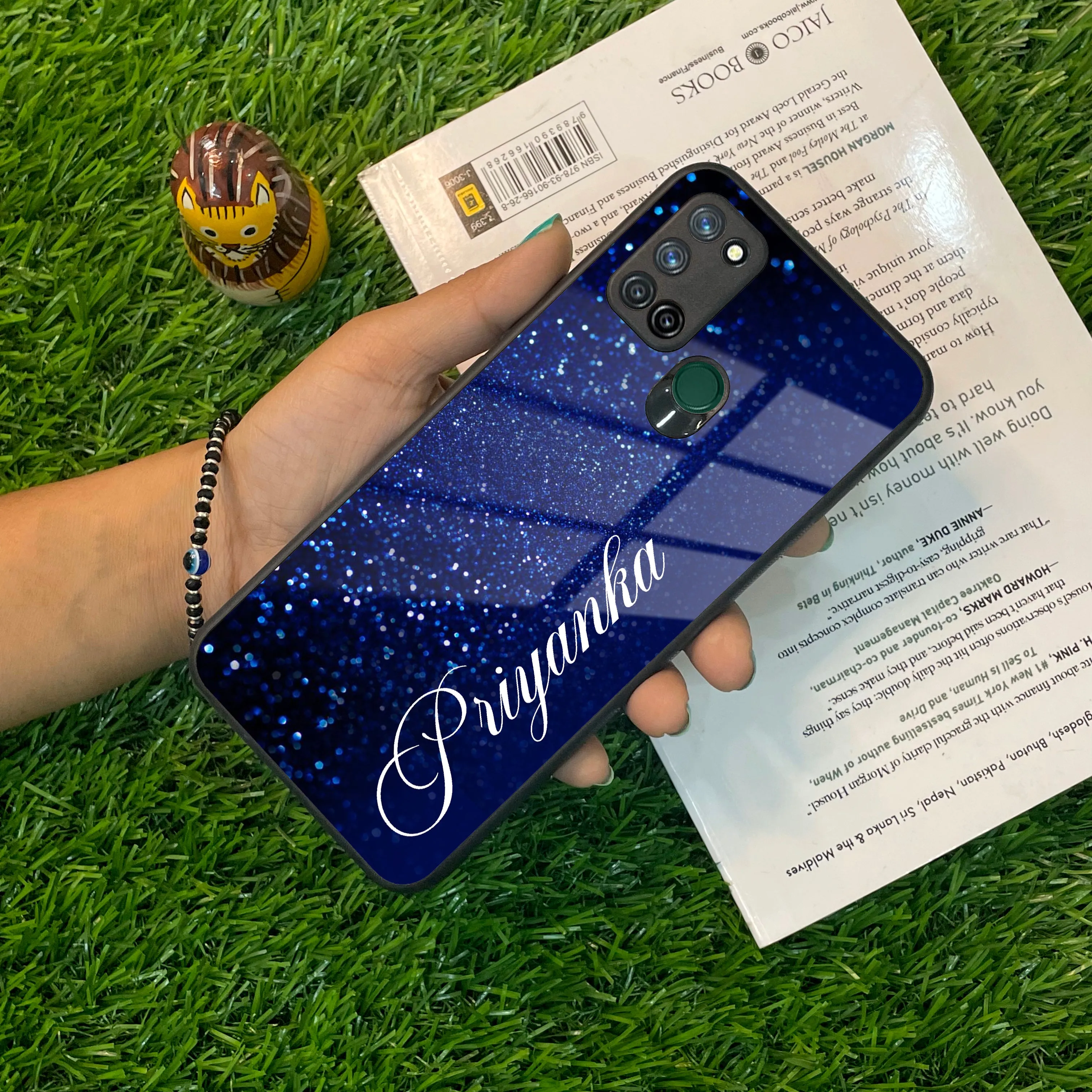 Blue Glitter Customize Glass Case Cover For Realme/Narzo