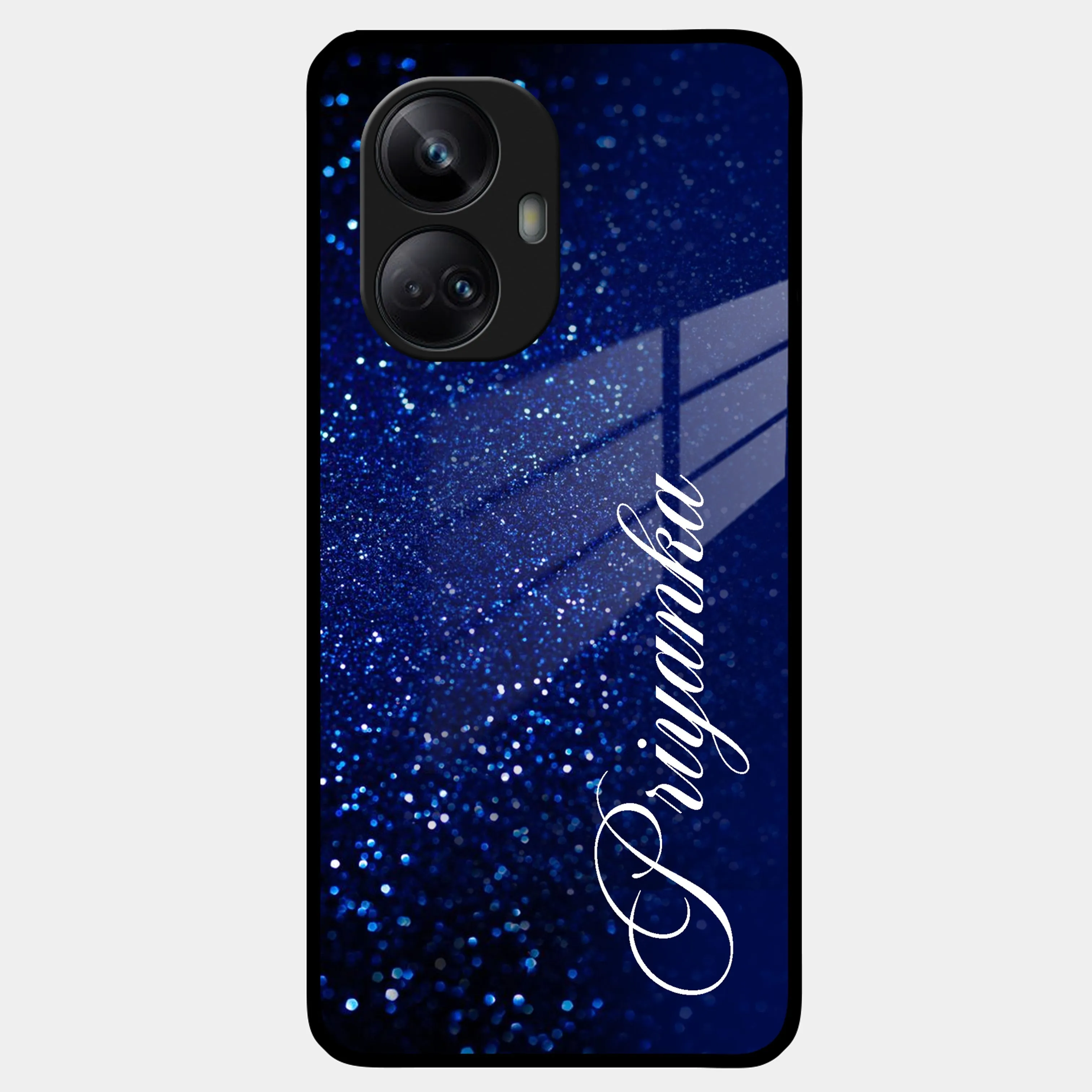 Blue Glitter Customize Glass Case Cover For Realme/Narzo