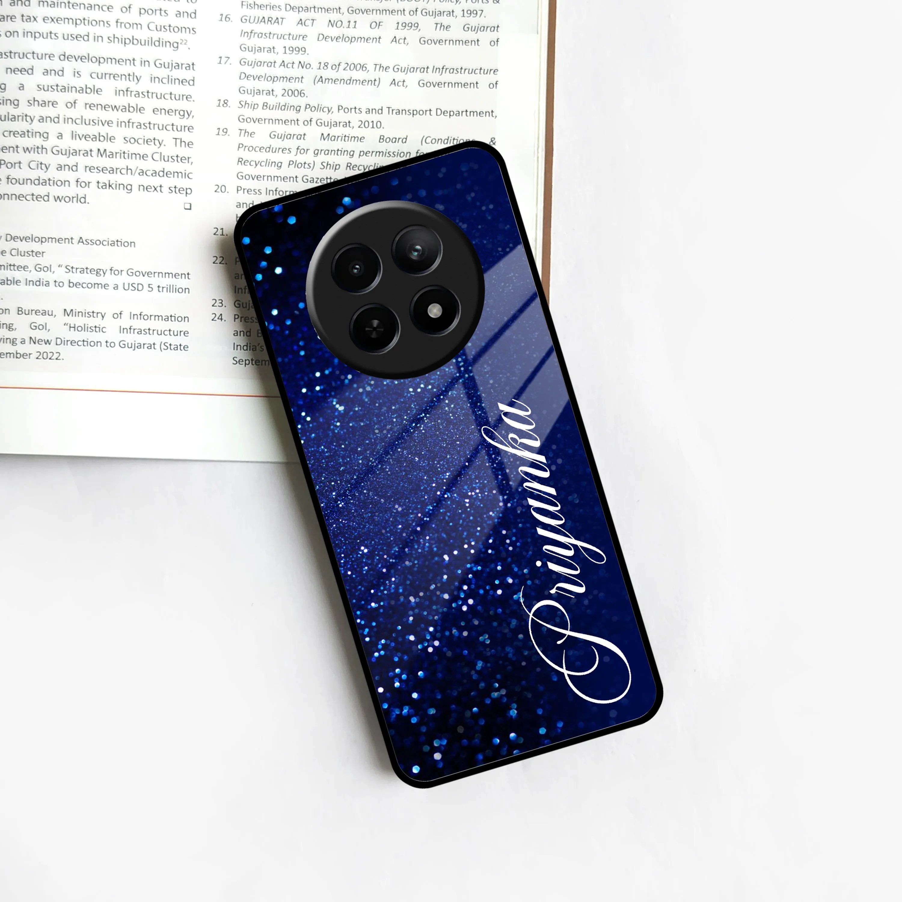 Blue Glitter Customize Glass Case Cover For Realme/Narzo