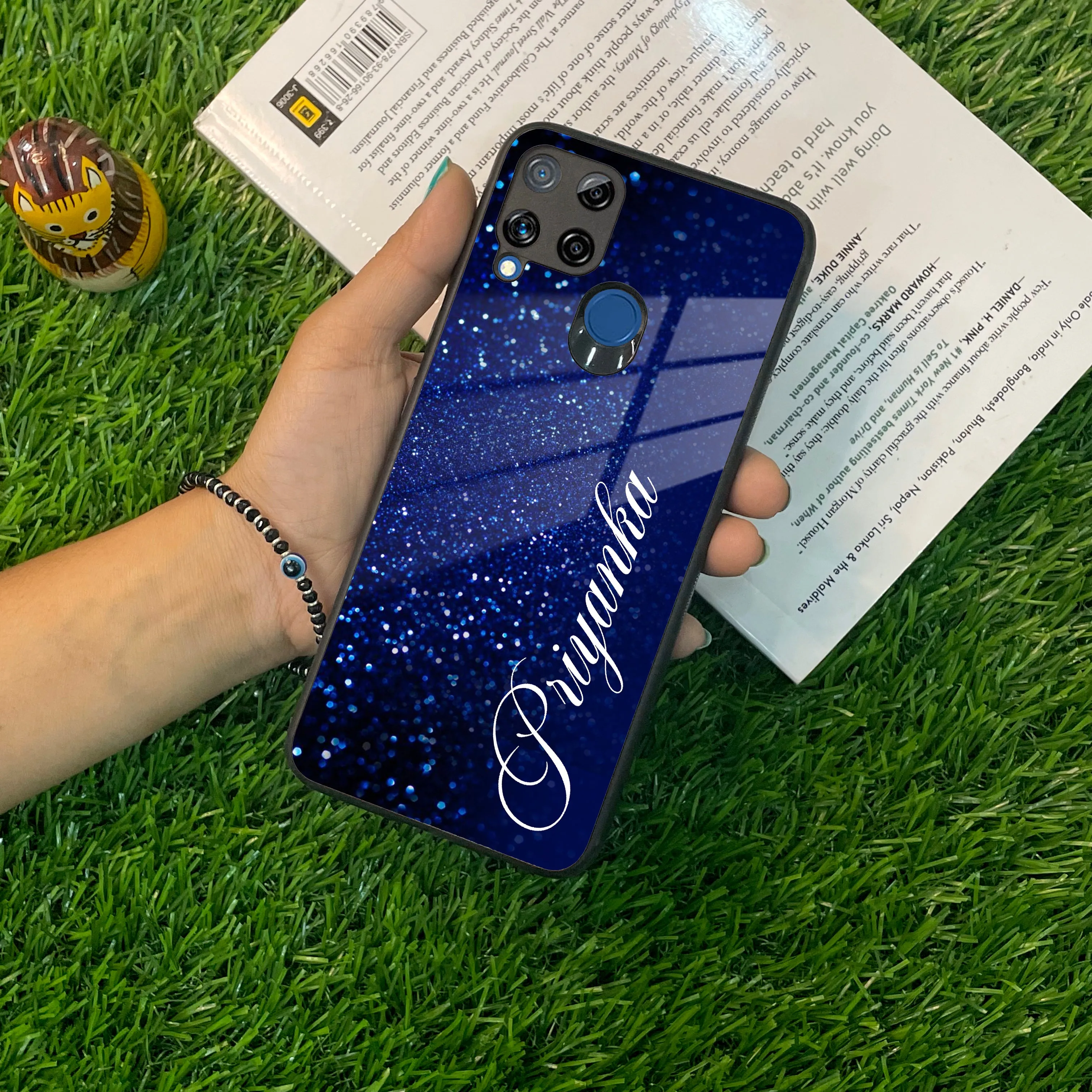 Blue Glitter Customize Glass Case Cover For Realme/Narzo