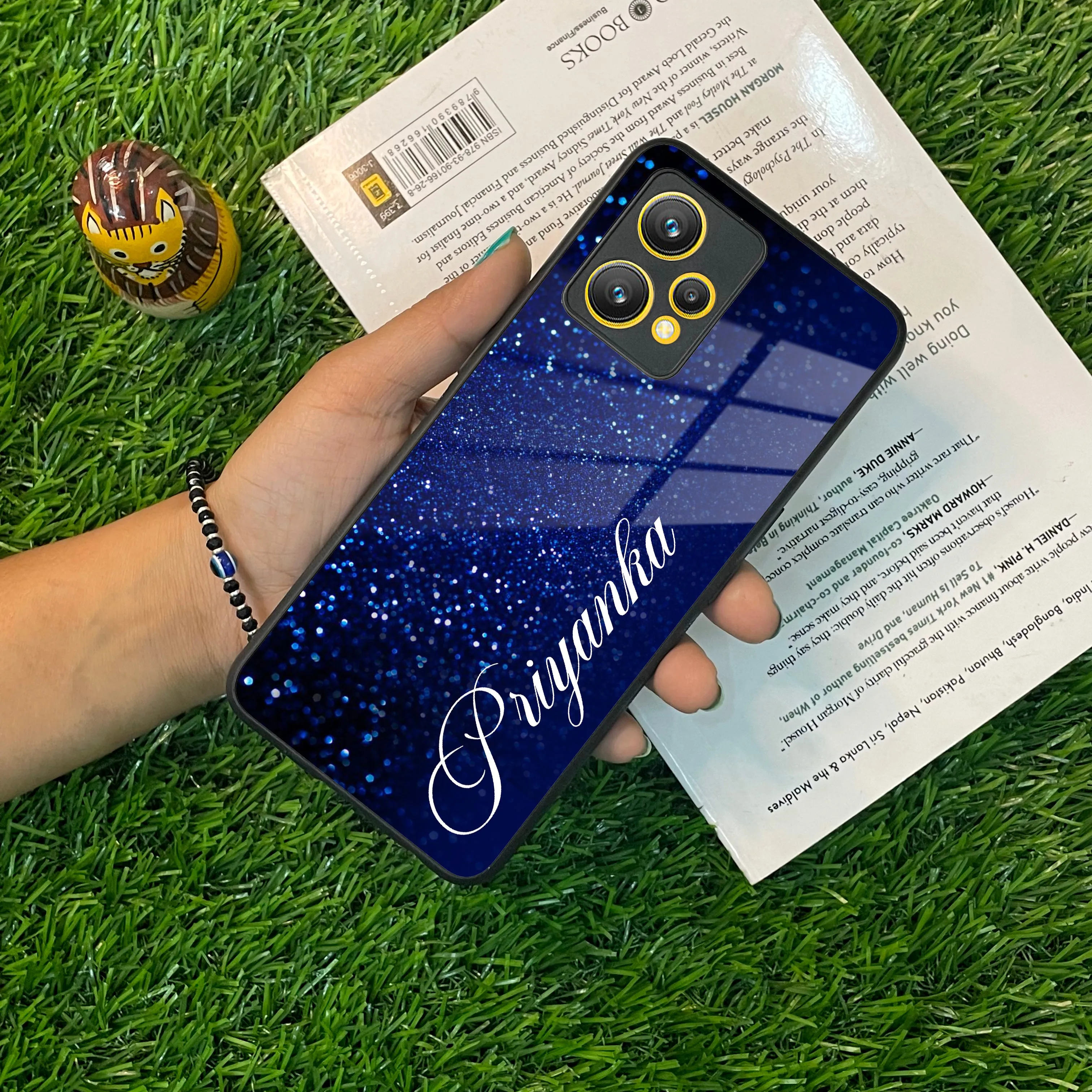 Blue Glitter Customize Glass Case Cover For Realme/Narzo