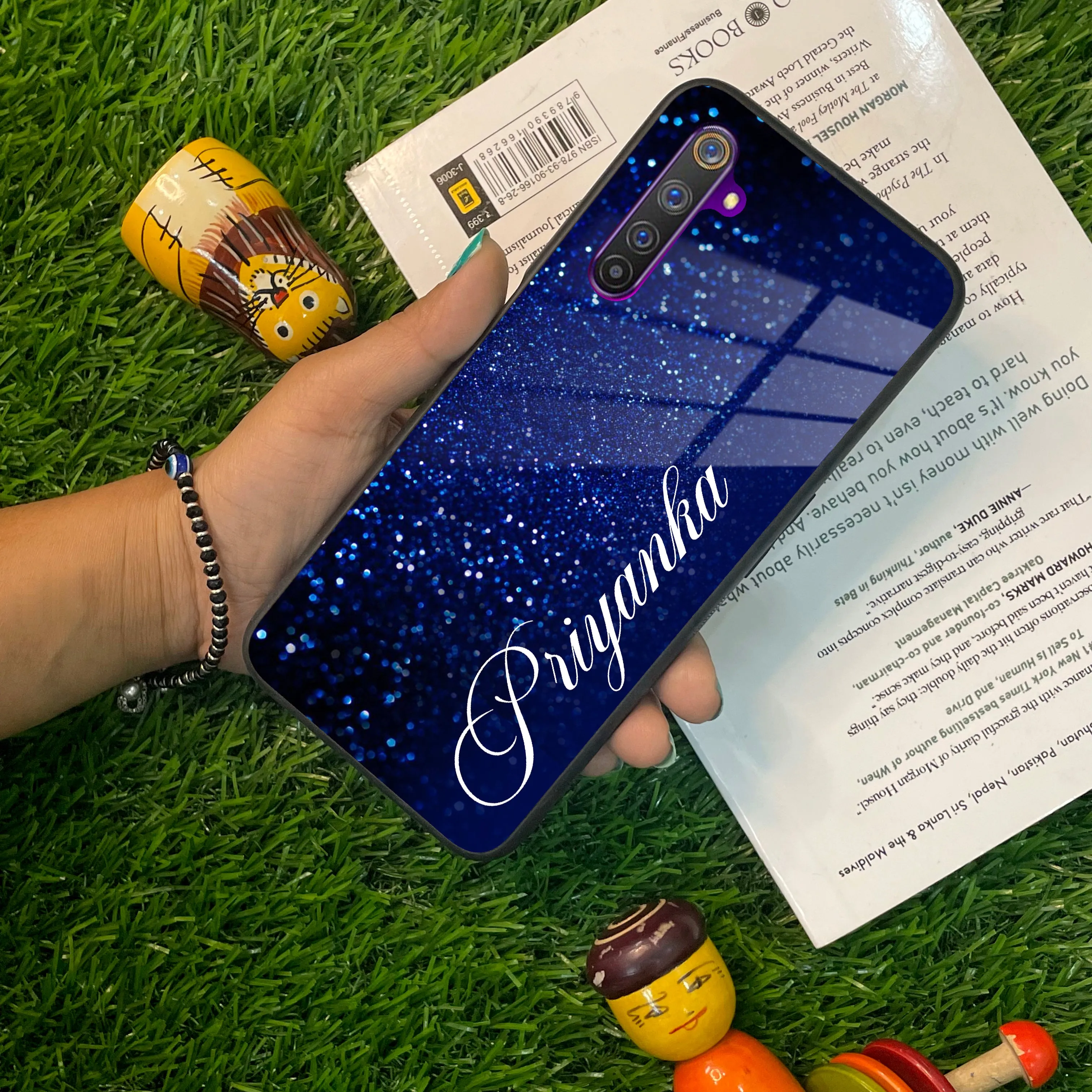 Blue Glitter Customize Glass Case Cover For Realme/Narzo