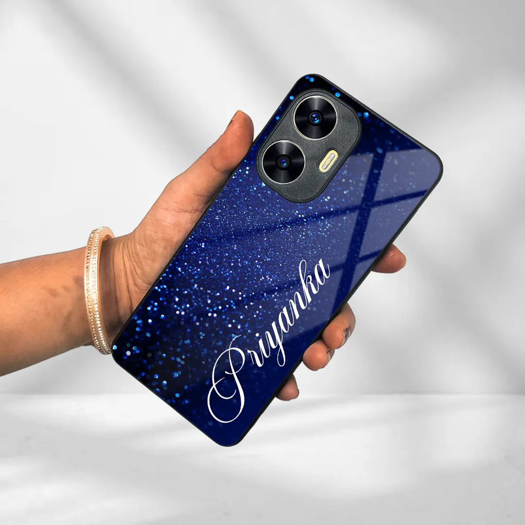 Blue Glitter Customize Glass Case Cover For Realme/Narzo