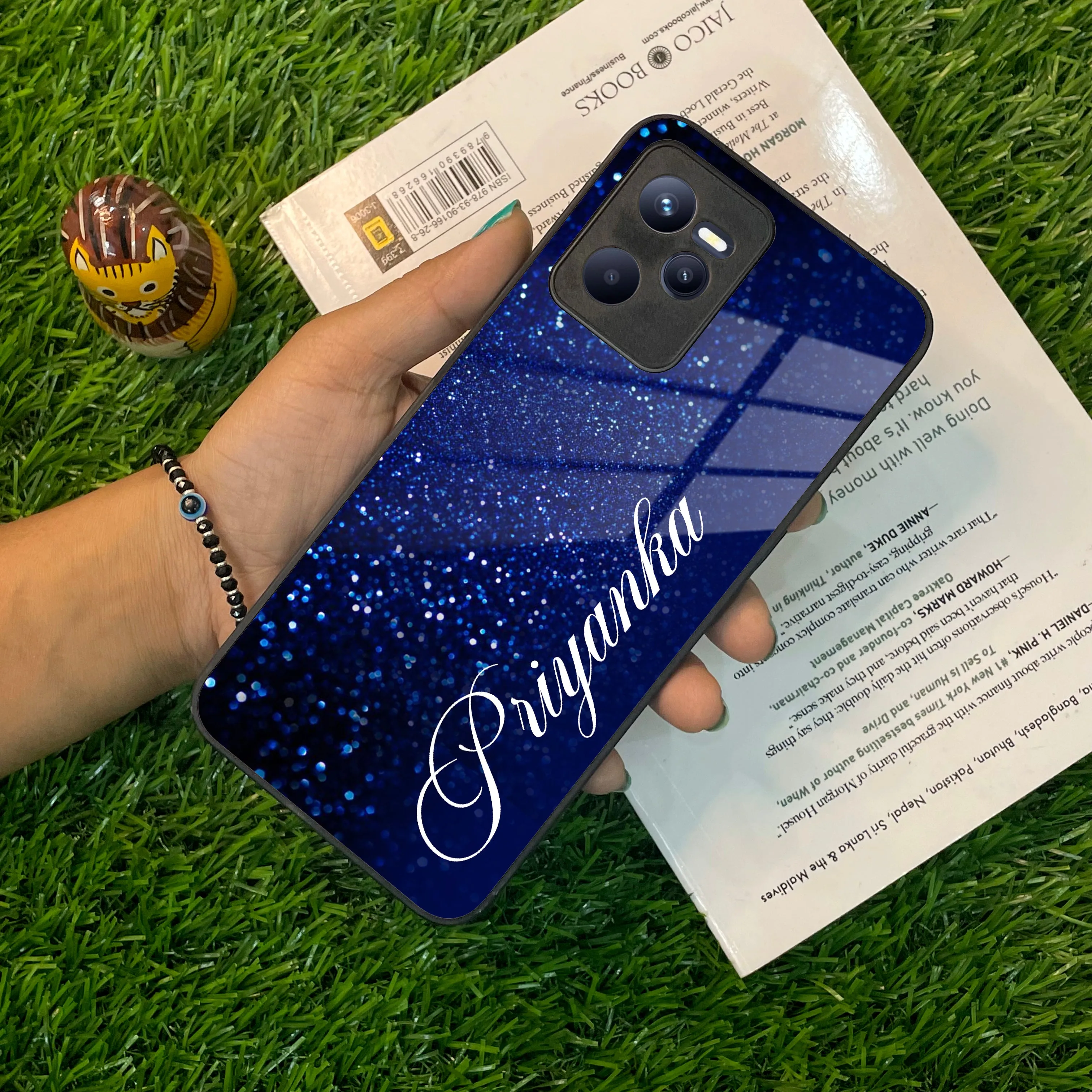 Blue Glitter Customize Glass Case Cover For Realme/Narzo