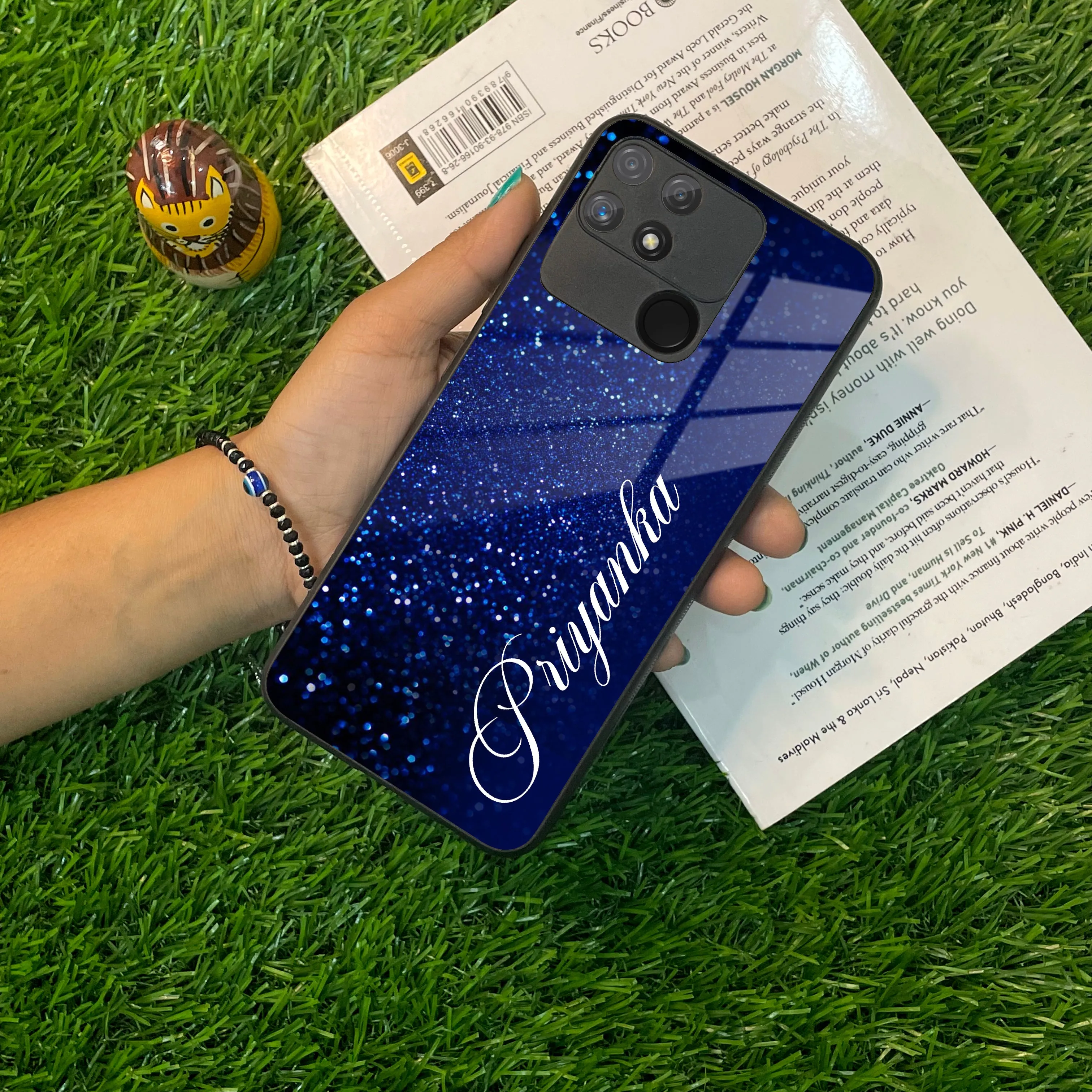 Blue Glitter Customize Glass Case Cover For Realme/Narzo