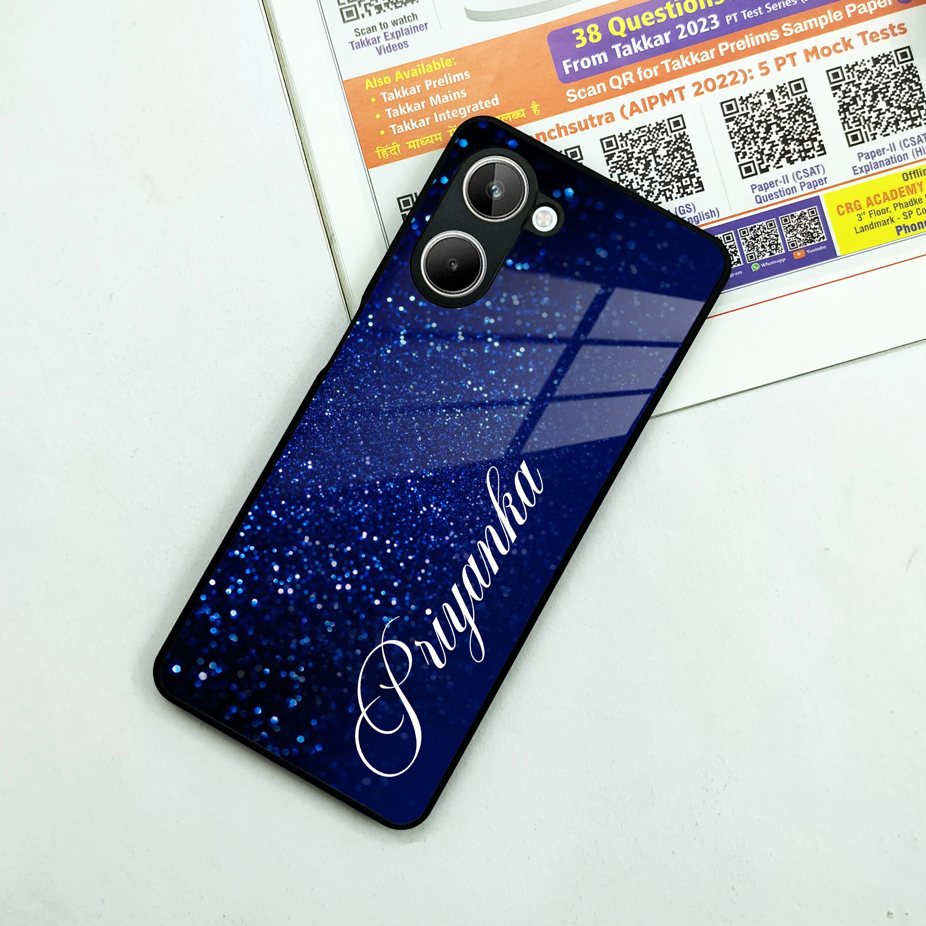 Blue Glitter Customize Glass Case Cover For Realme/Narzo